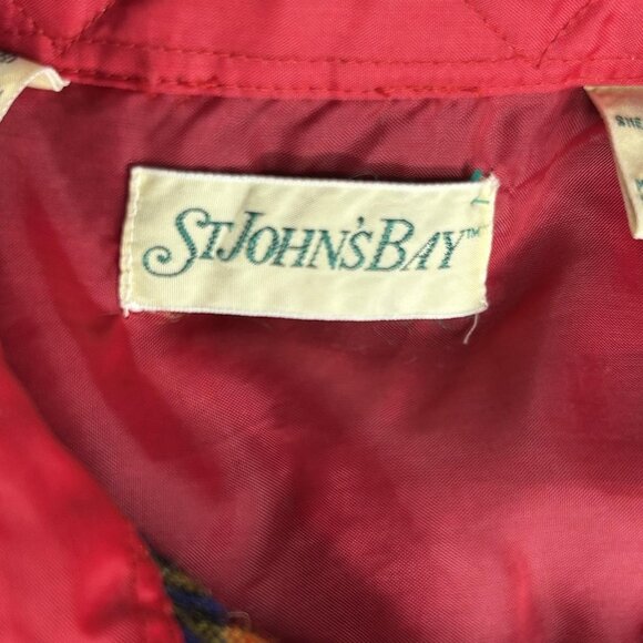 Vintage St. John's Bay Shirt Jacket Mens M Red Tartan Plaid Wool Lined CPO 90s - Picture 4 of 14